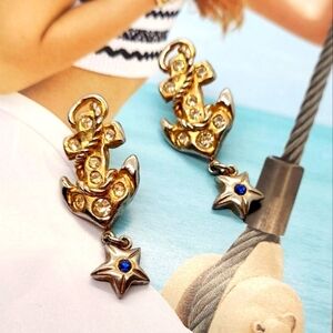 Vintage Collectible Don-Lin Signed Anchor & Star Drop Earrings